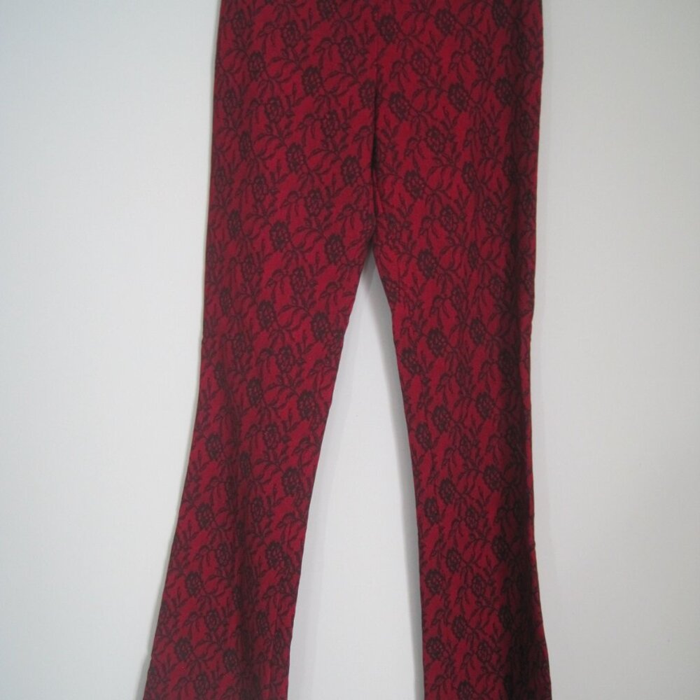 Luna Chix Women's Size 5/6 Red & Black Floral Vintage Bootcut Flare Rayon Pants - Picture 3 of 6